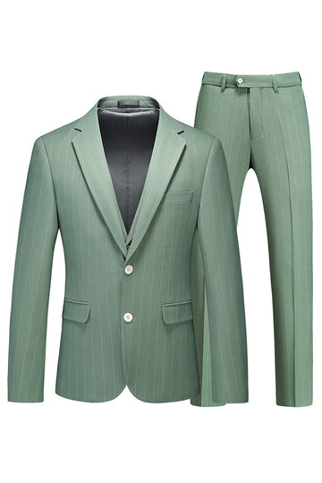 Grass Green Striped Notched Lapel 3 Pieces Men's Formal Suits
